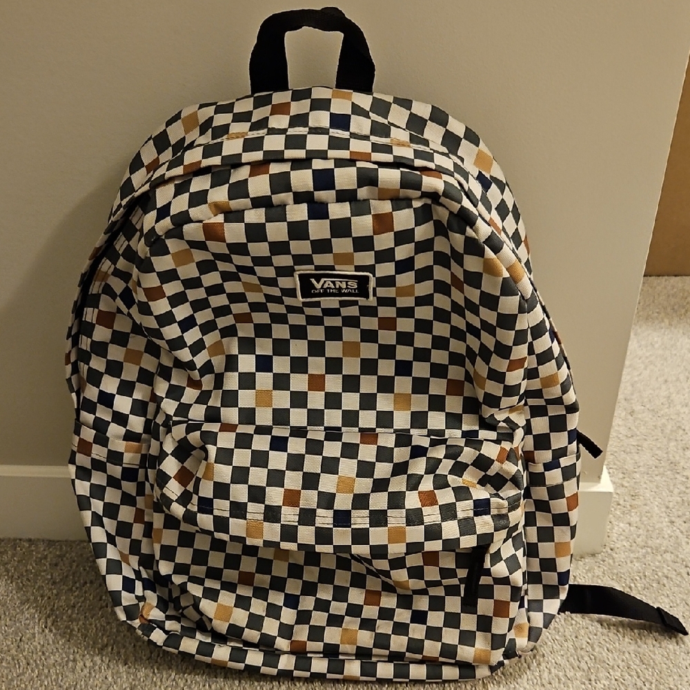 Vans Checkered Backpack - Black, White, Brown, Blue